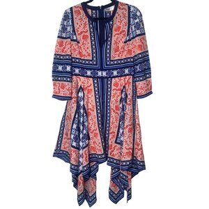 Eliza J Dress Womens Size 10 Bohemian Paisley Print Handkerchief Asymmetrical Co